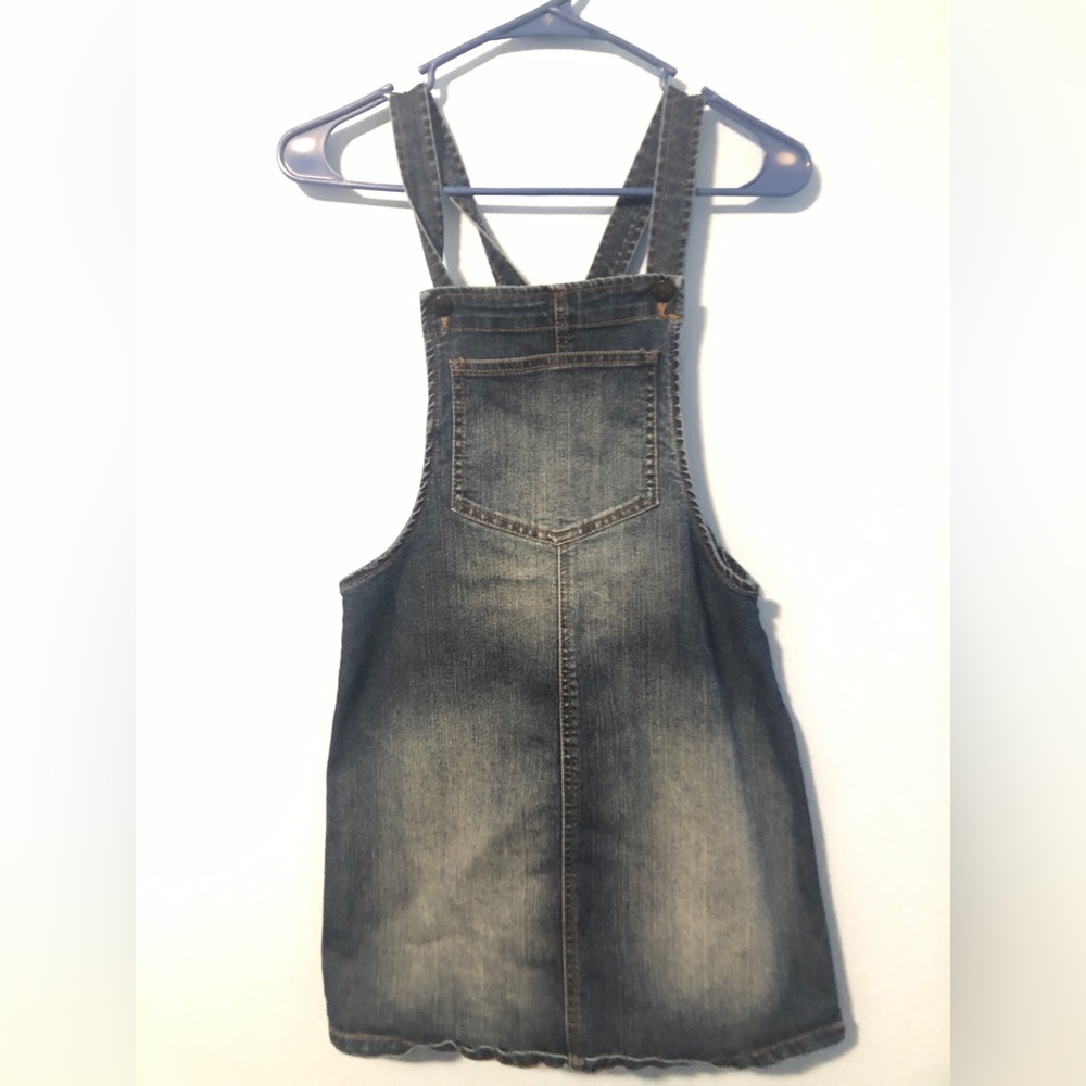 Dark washed denim overall dress